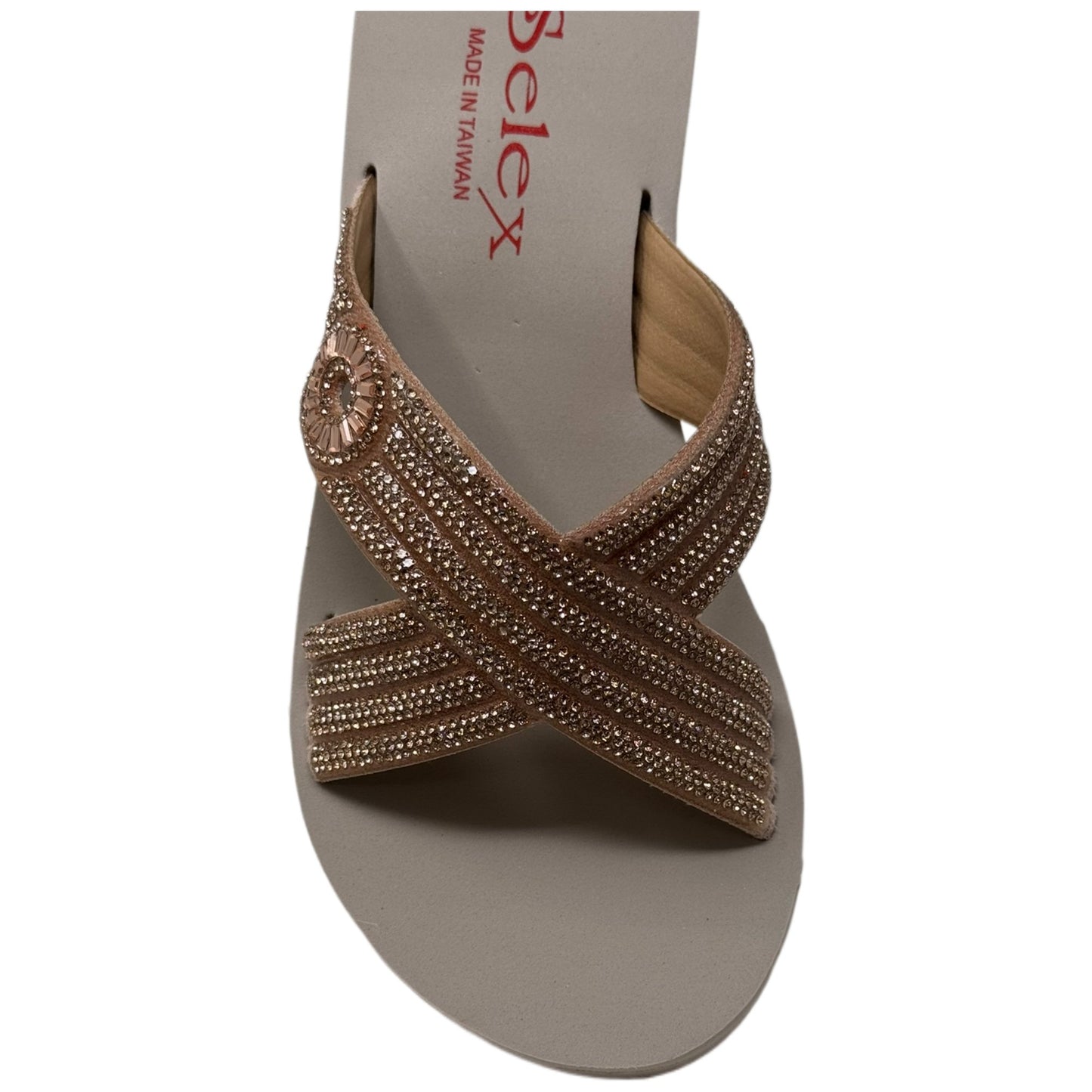 Womens Crisscross Strap Slide Rhinestone Embellished Platform Wedge Sandals Gold