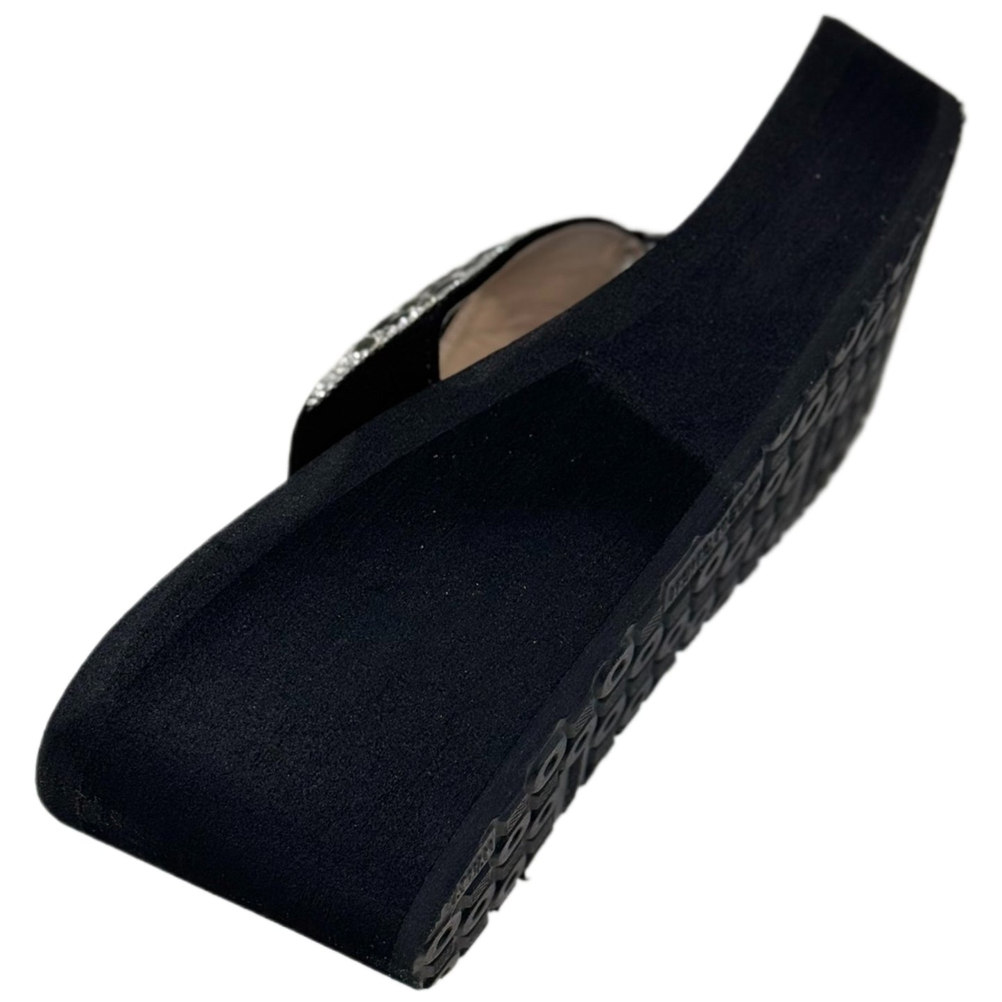 Womens Platform Sandals Rhinestone Wedge Flip Flops Sparkling Beaded Strap Black