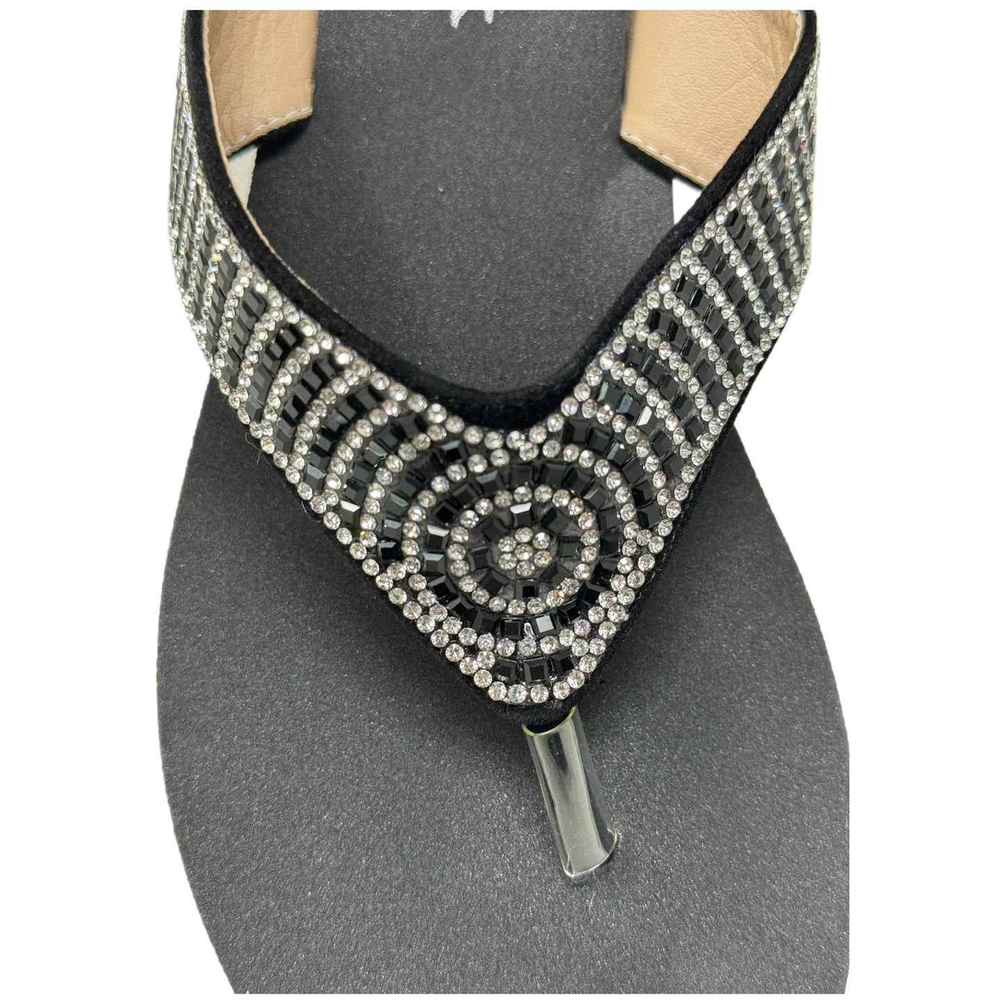 Rhinestone Thong EVA Platform Sandals Wedge Slip-On Summer Flip Flops Black