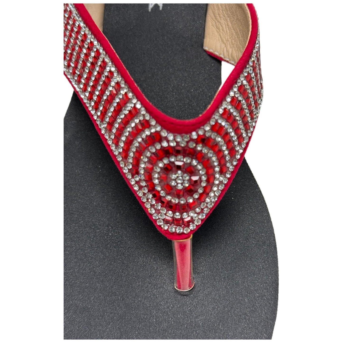 Rhinestone Thong EVA Platform Sandals Wedge Slip-On Summer Flip Flops Red