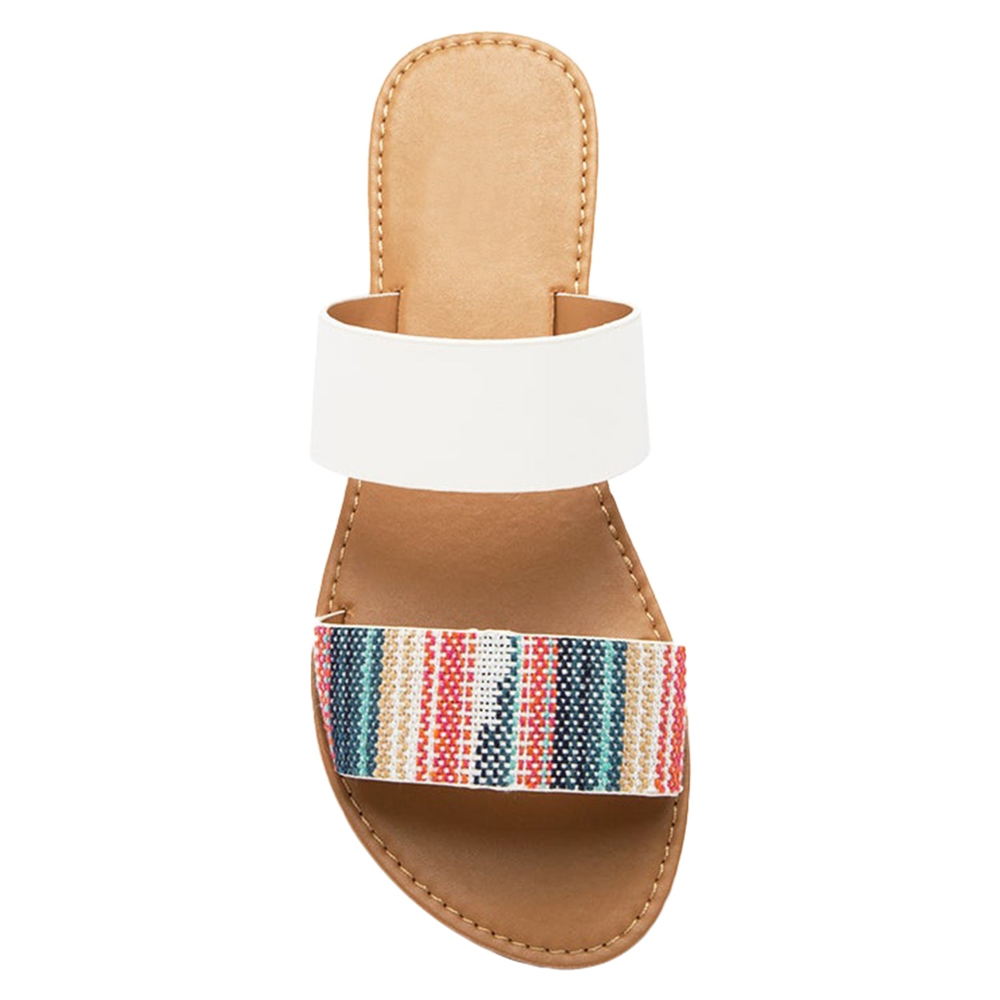 Women's Summer Sandals Two Band Slip On Flats White/Knit Blue Pink