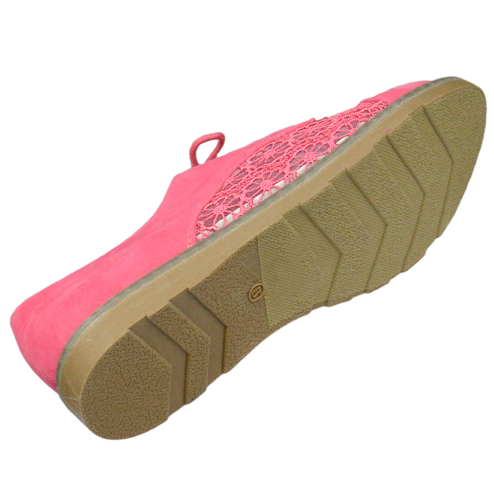 SOBEYO Women's Embroidered Flower Lace Up Oxford Flats Pink