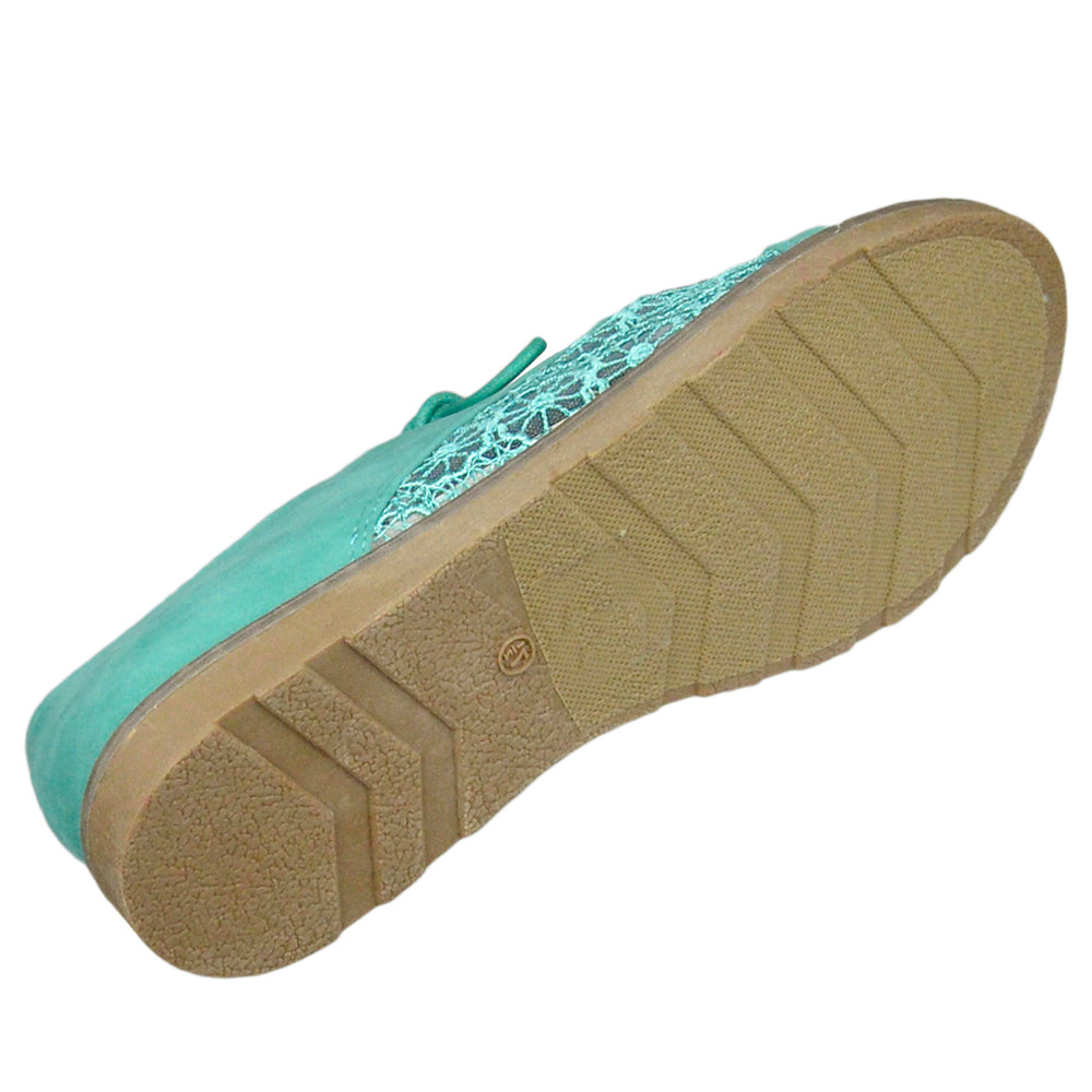 SOBEYO Women's Embroidered Flower Lace Up Oxford Flats Green