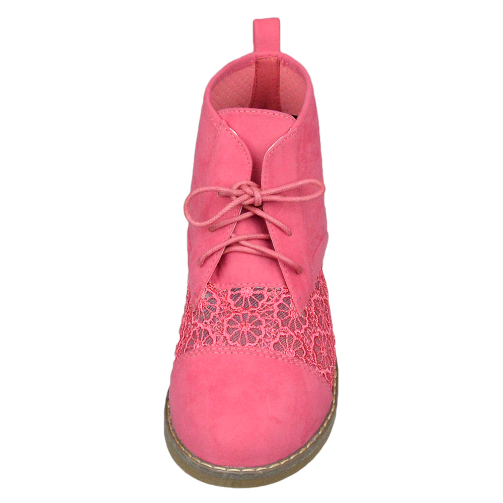SOBEYO Women's Booties Embroidered Flower Lace Up Oxford Pink