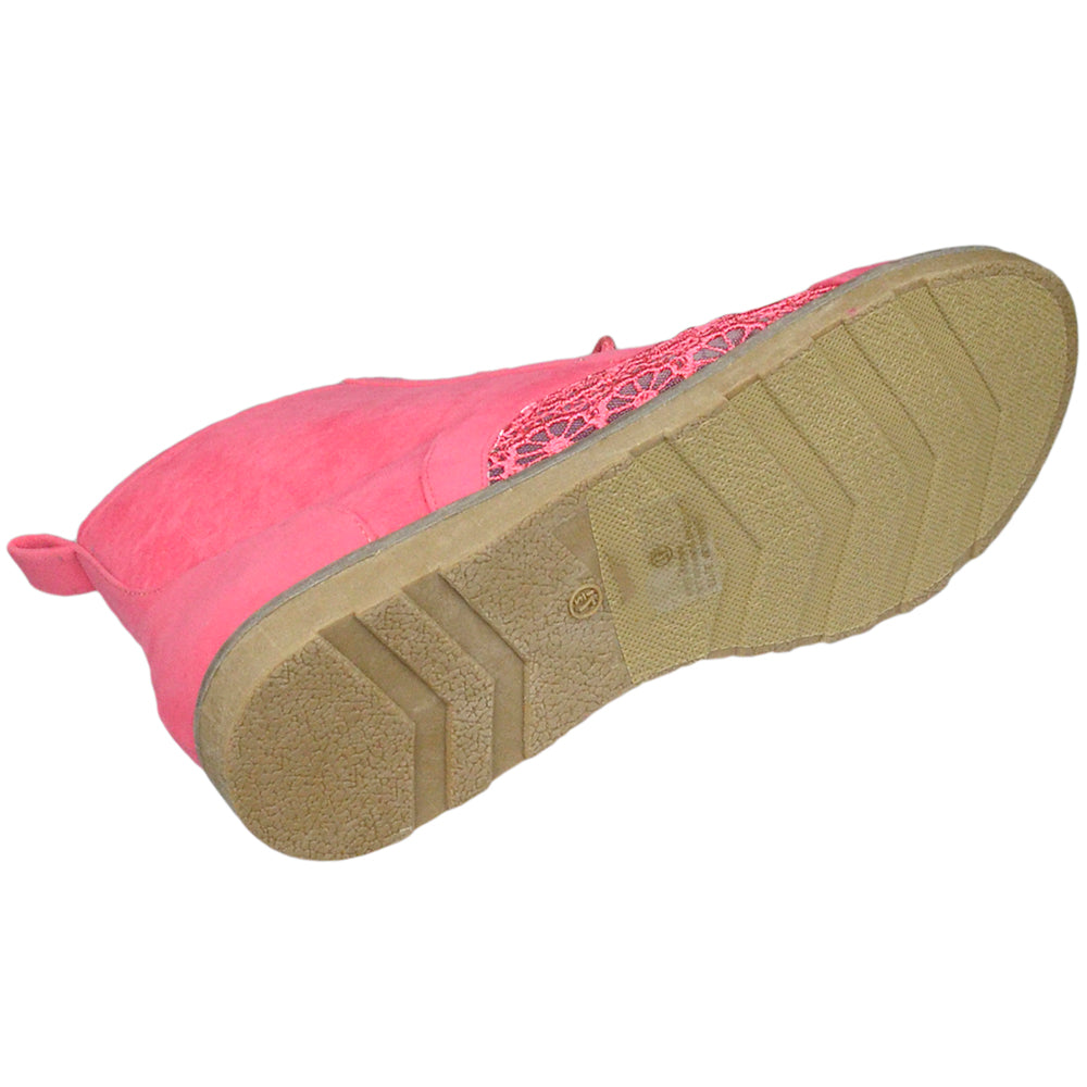 SOBEYO Women's Booties Embroidered Flower Lace Up Oxford Pink