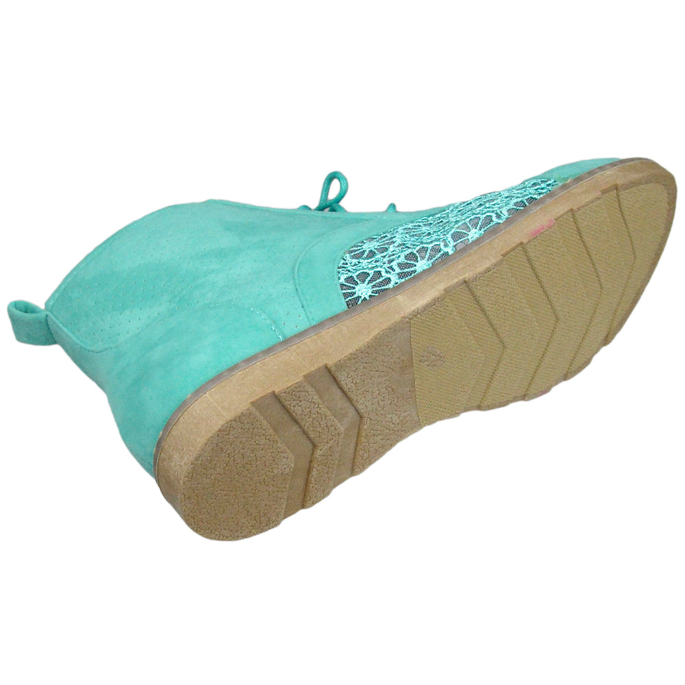 SOBEYO Women's Booties Embroidered Flower Lace Up Oxford Green