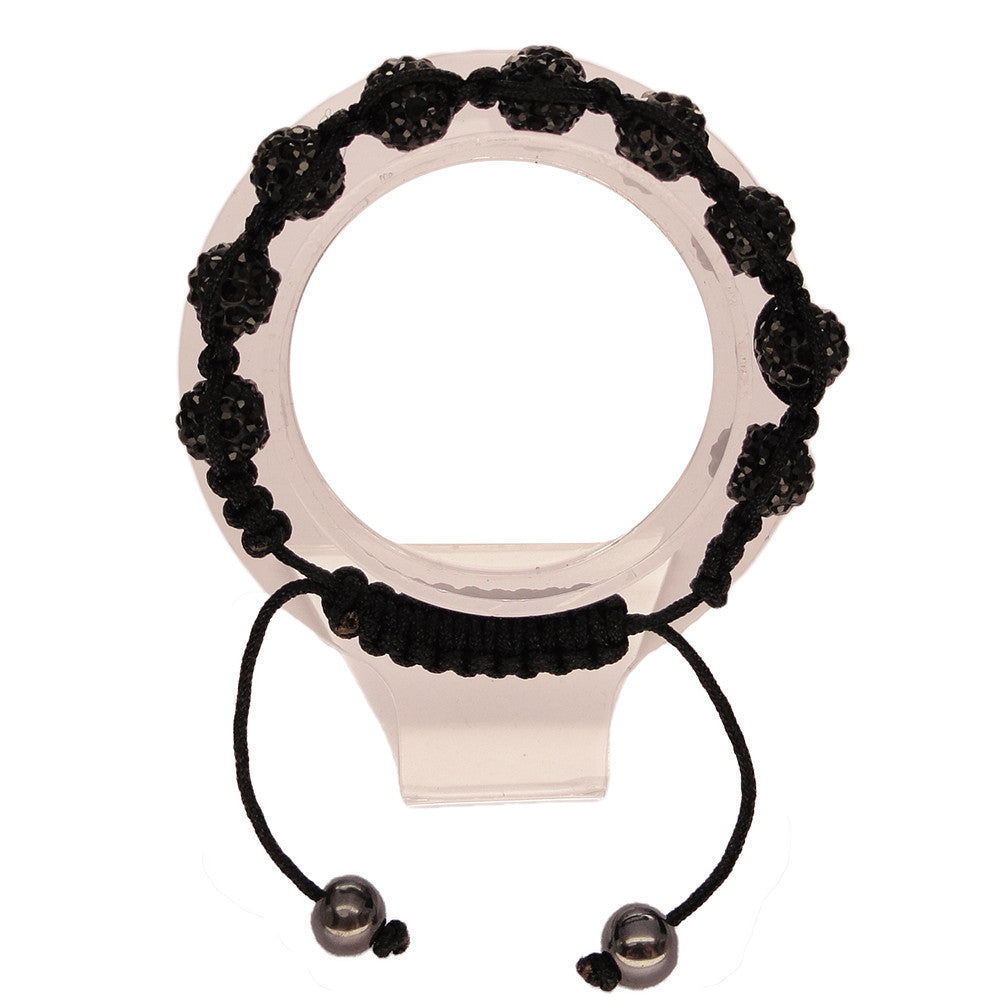 Womens Fashion Jewelry Shambala Inspired 10mm Adjustable Crystal Ball Rhinestone Beaded black