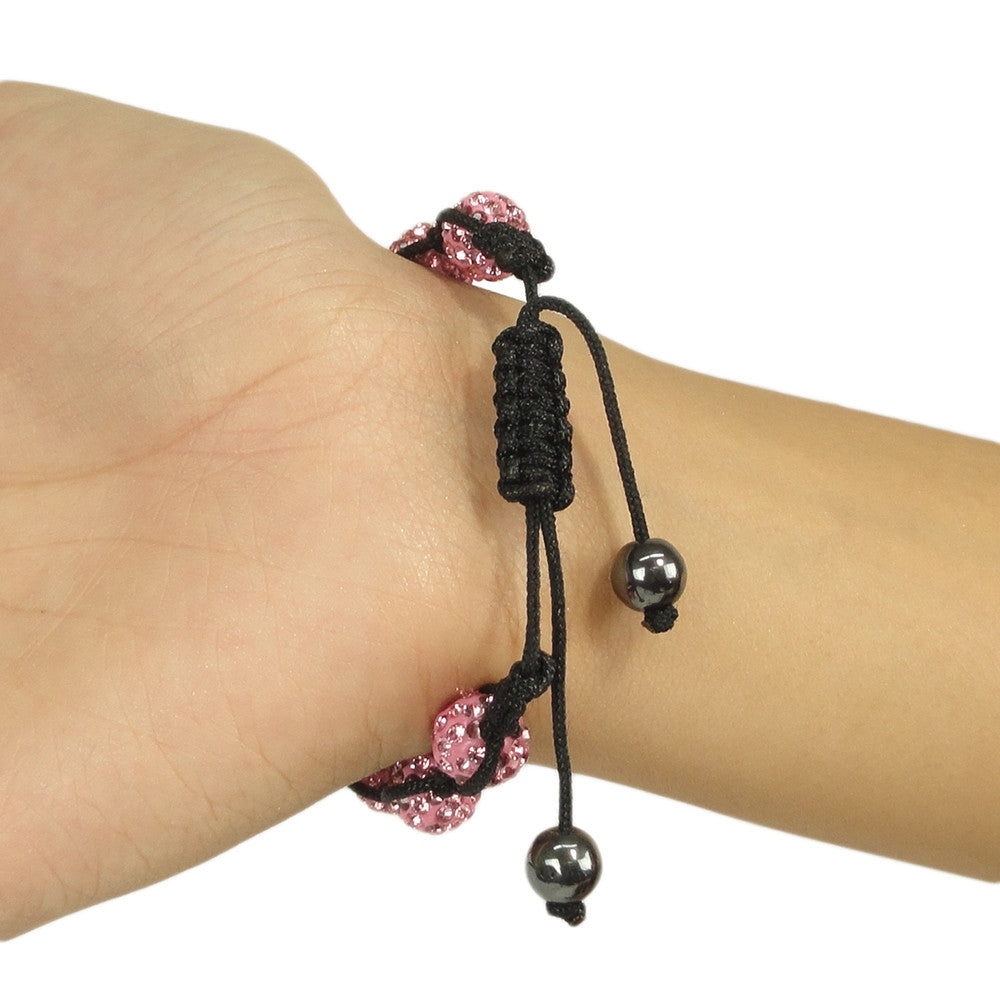 Womens Fashion Jewelry Shambala Inspired 10mm Rhinestones Bracelet Pink