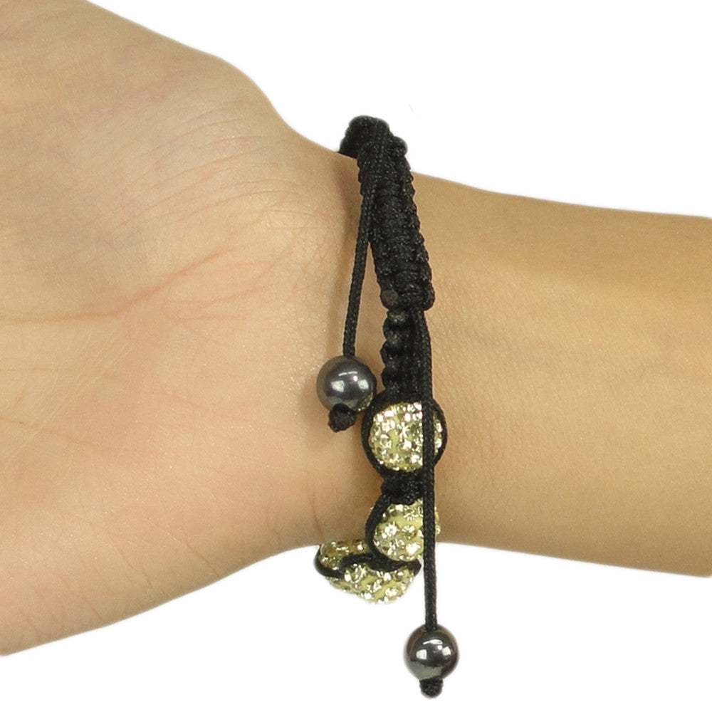 Womens Fashion Jewelry Shambala Inspired 10mm Adjustable Crystal Ball Rhinestone Beaded Yellow