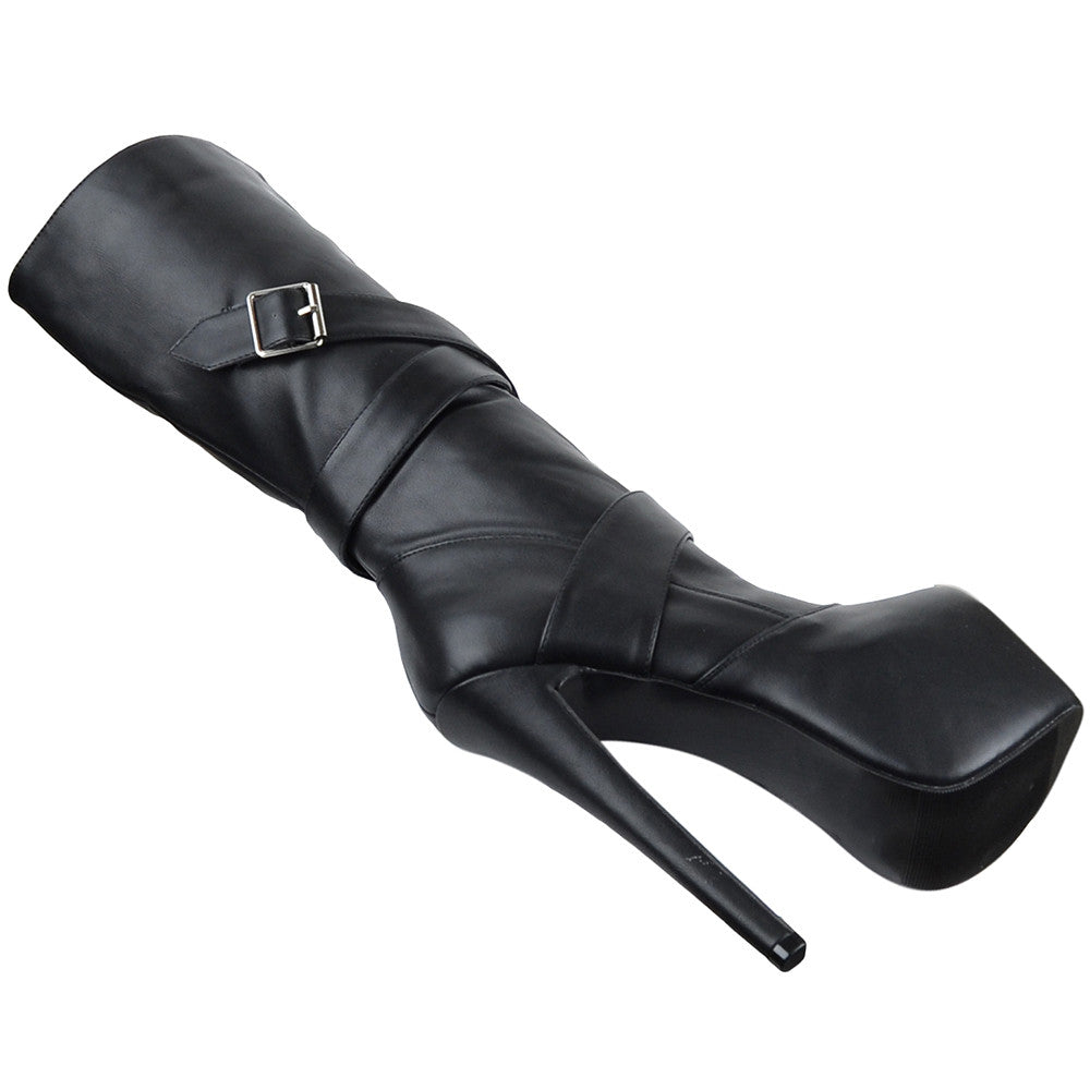 Strappy Stiletto Platform Mid Calf Boot