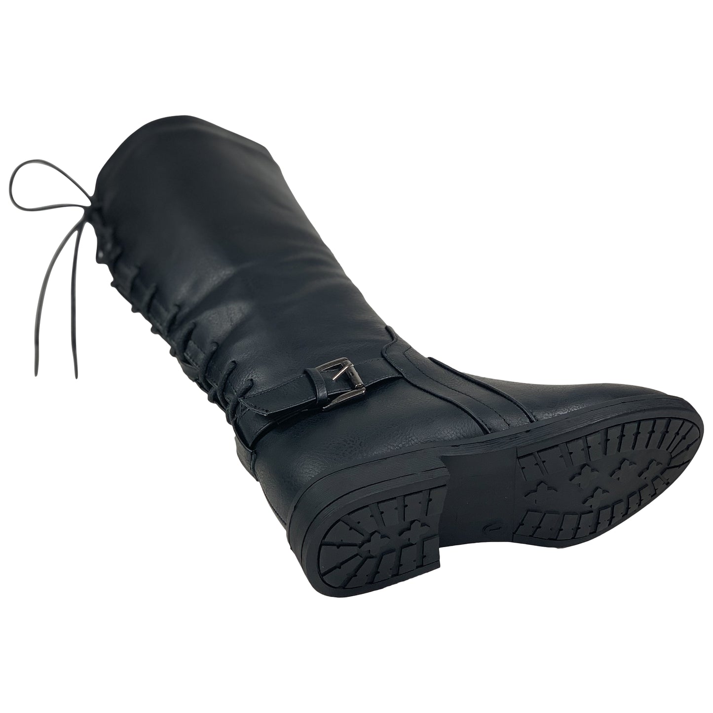 Girls' Riding Boots Corset Lace Up Back Mid Calf Knee High Block Heels Black