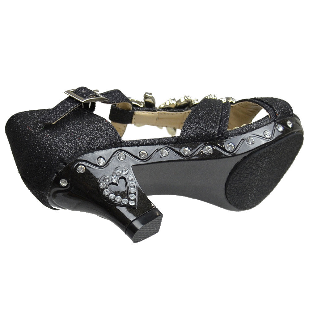 Toddler & Youth T-Strap Glitter Heel Sandal