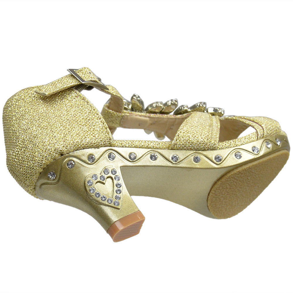 Toddler & Youth T-Strap Glitter Heel Sandal