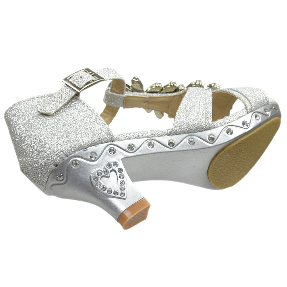 Toddler & Youth T-Strap Glitter Heel Sandal