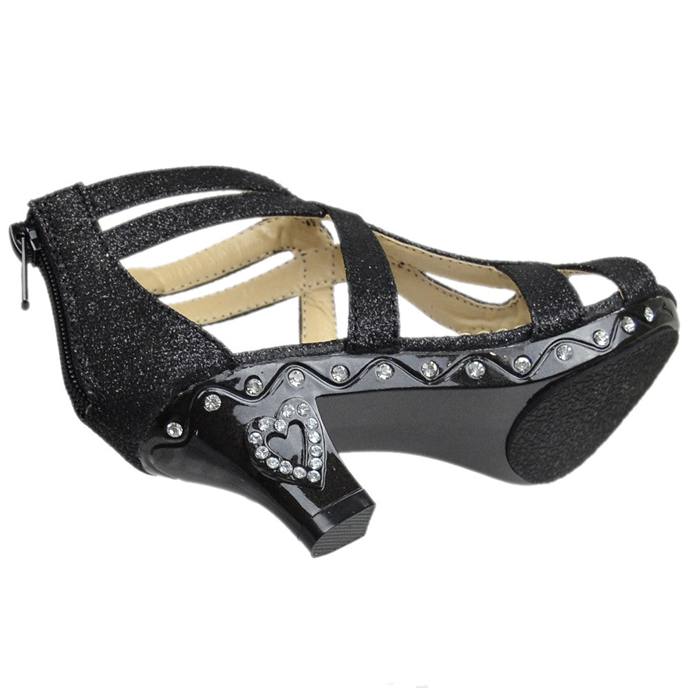 Toddler & Youth Glitter Low Heel Cage Sandal