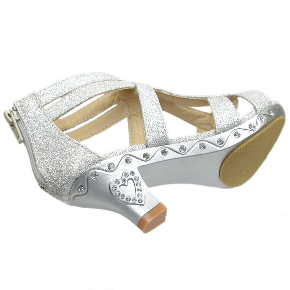 Toddler & Youth Glitter Low Heel Cage Sandal