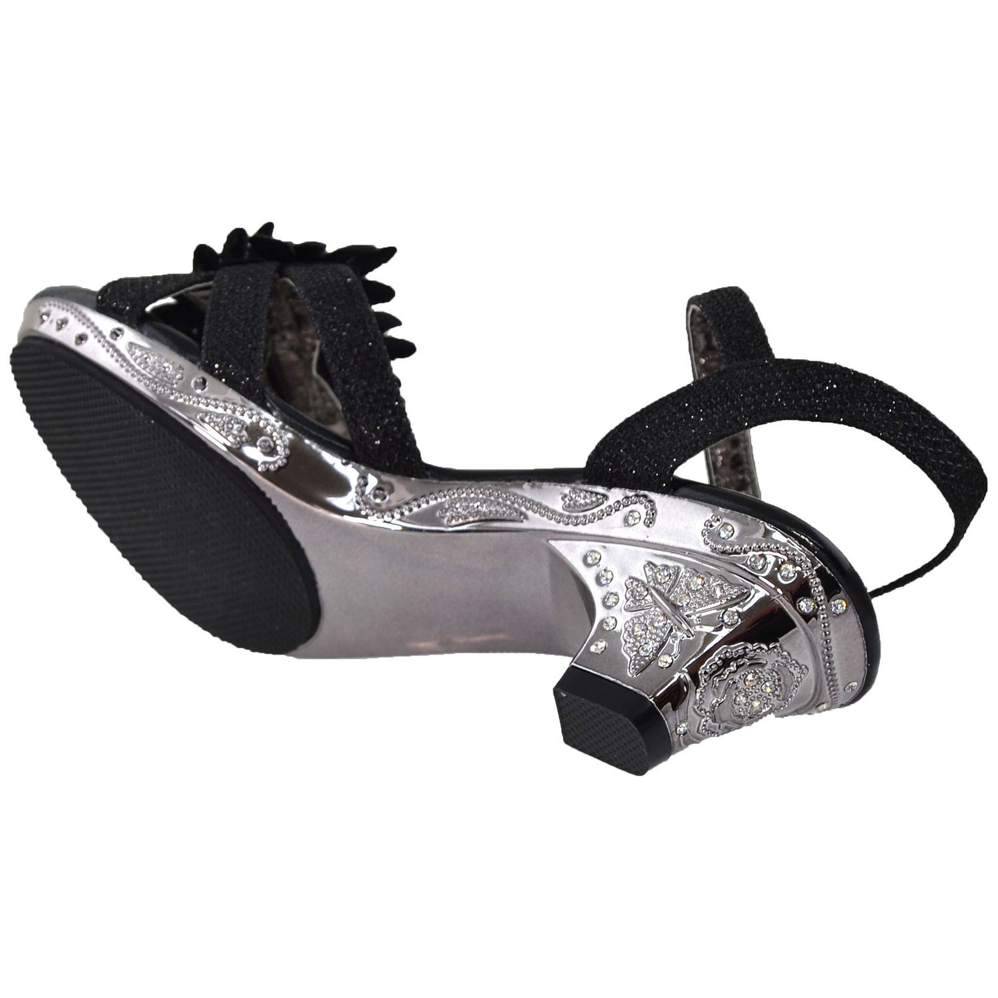 Toddler & Youth Flower Glitter Low Heel Sandal