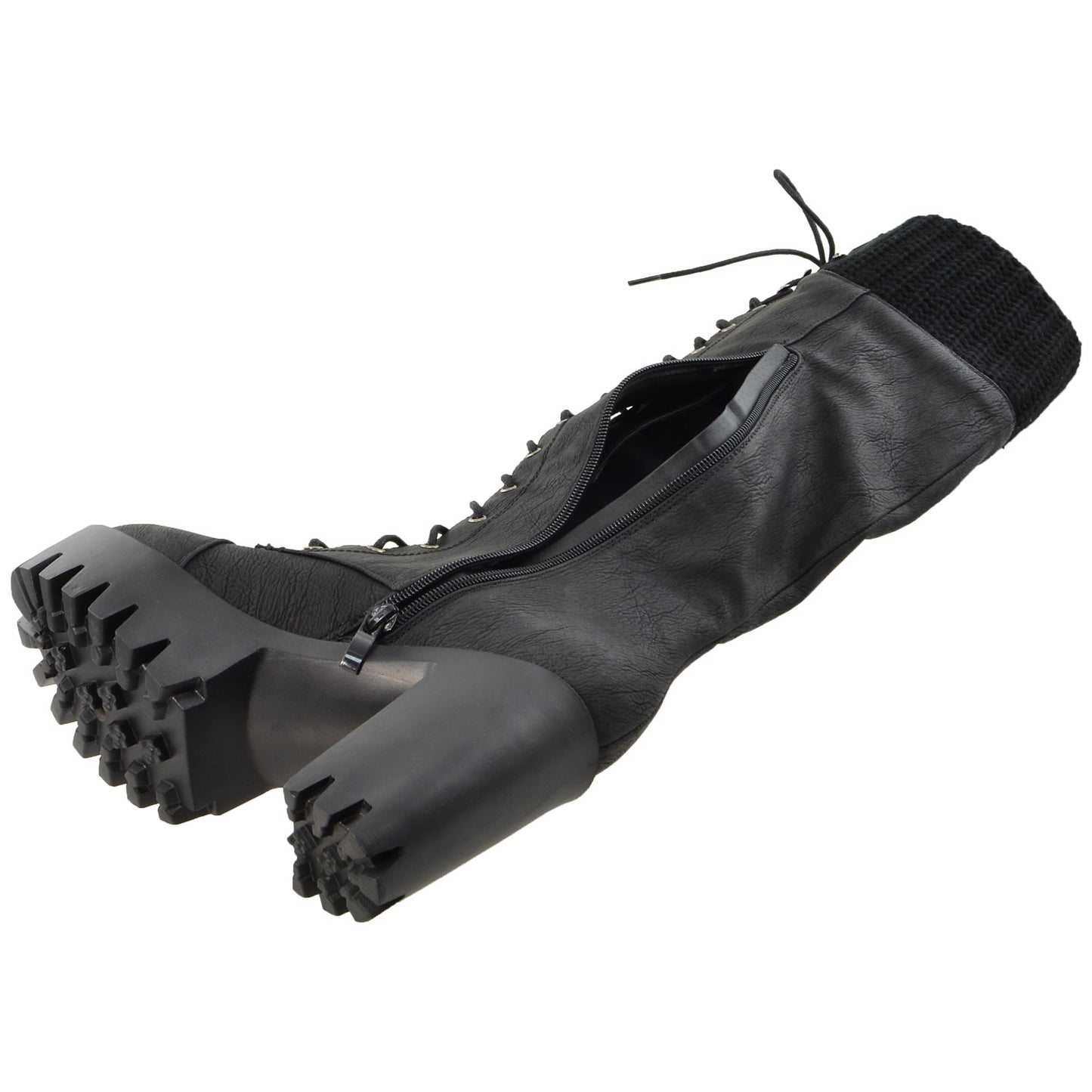 Lace Up Block Heel Knee High Boot