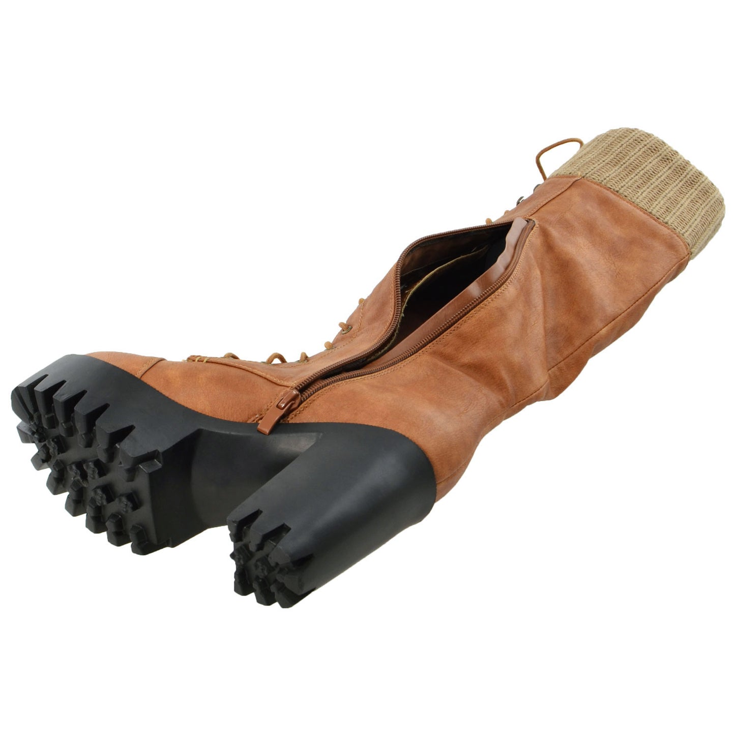 Lace Up Block Heel Knee High Boot