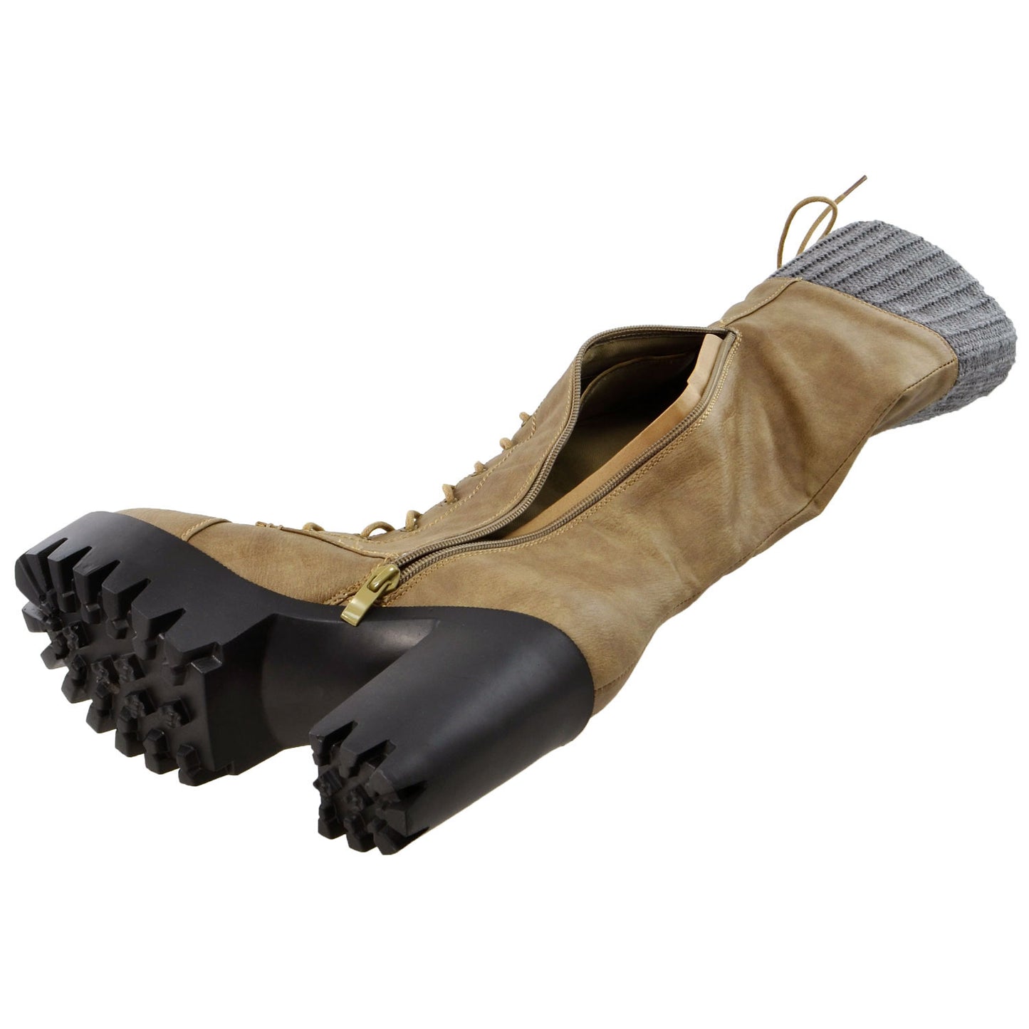 Lace Up Block Heel Knee High Boot