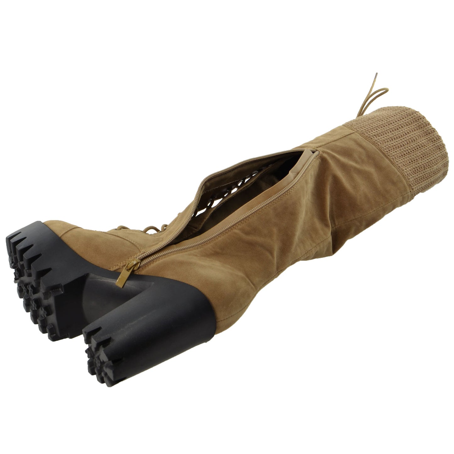 Lace Up Block Heel Knee High Boot