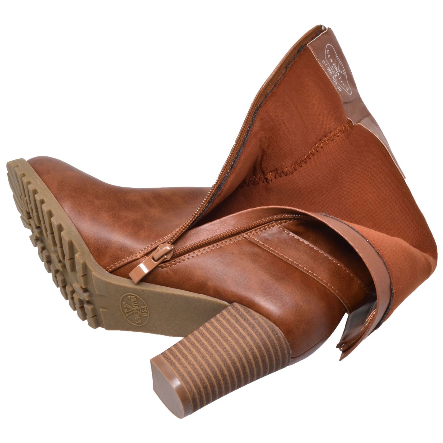 Strappy Block Heel Mid Calf Boot