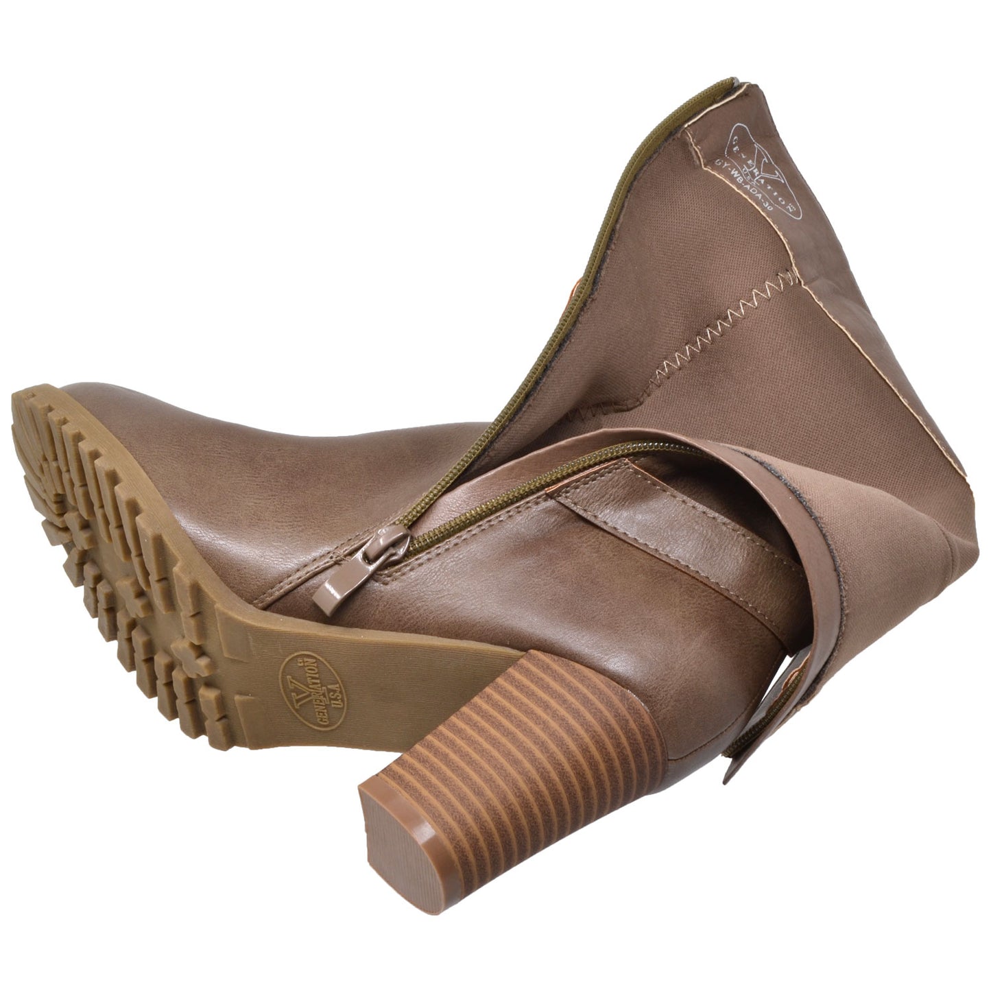 Strappy Block Heel Mid Calf Boot