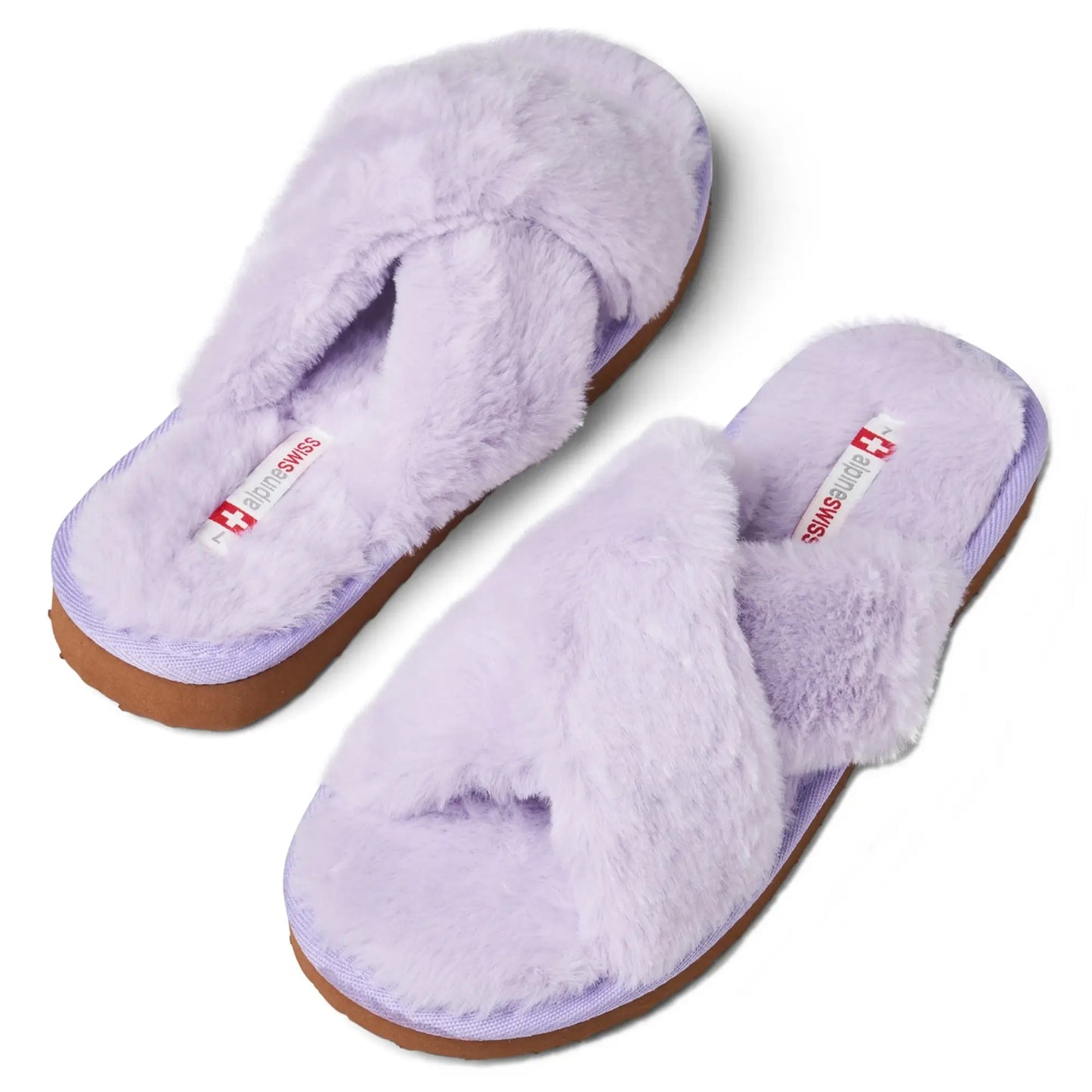 Womens Fuzzy Fluffy Slippers Memory Foam Indoor Outdoor Flat Sandals Lilac