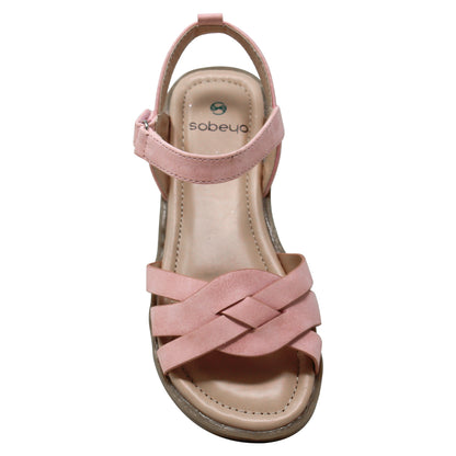 SOBEYO Girls Strappy Platform Cute Ankle Strap Summer Flat Sandals Pink