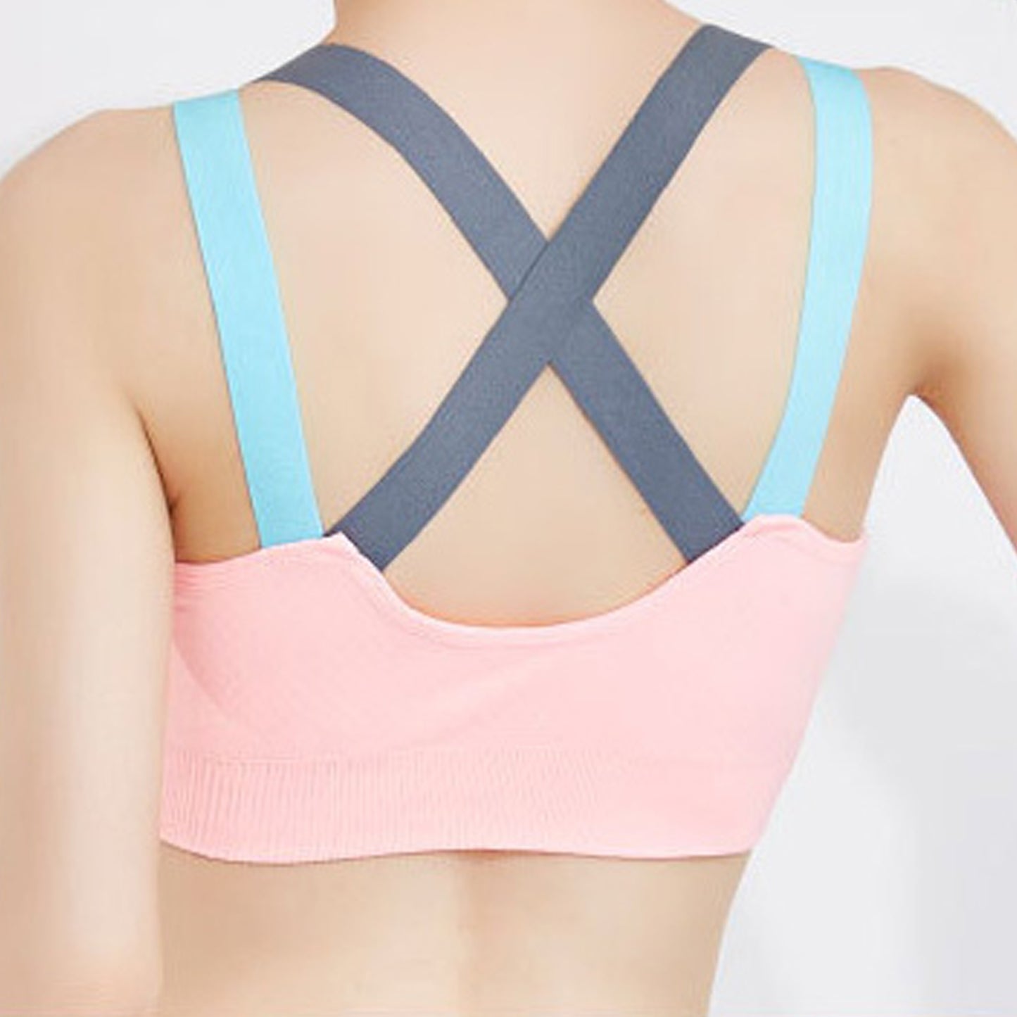 SOBEYO Sports Bra Padded Elastic Straps Cross Back Pink