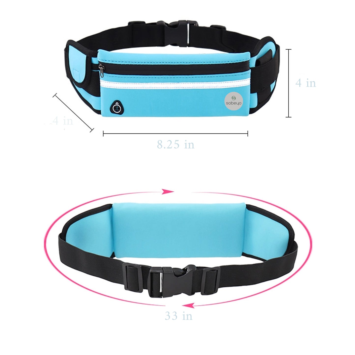 SOBEYO Unisex Water Proof Waist Bag Buckle Reflective Strip