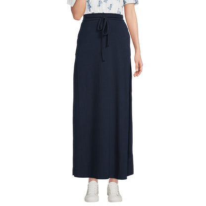 Women's Maxi Long Skirt Drawstring Waist Pockets Soft Comfort Fabric Navy
