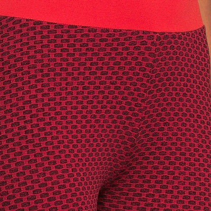 SOBEYO Legging Solid High Waisted Bubble Stretchable Fabric Red
