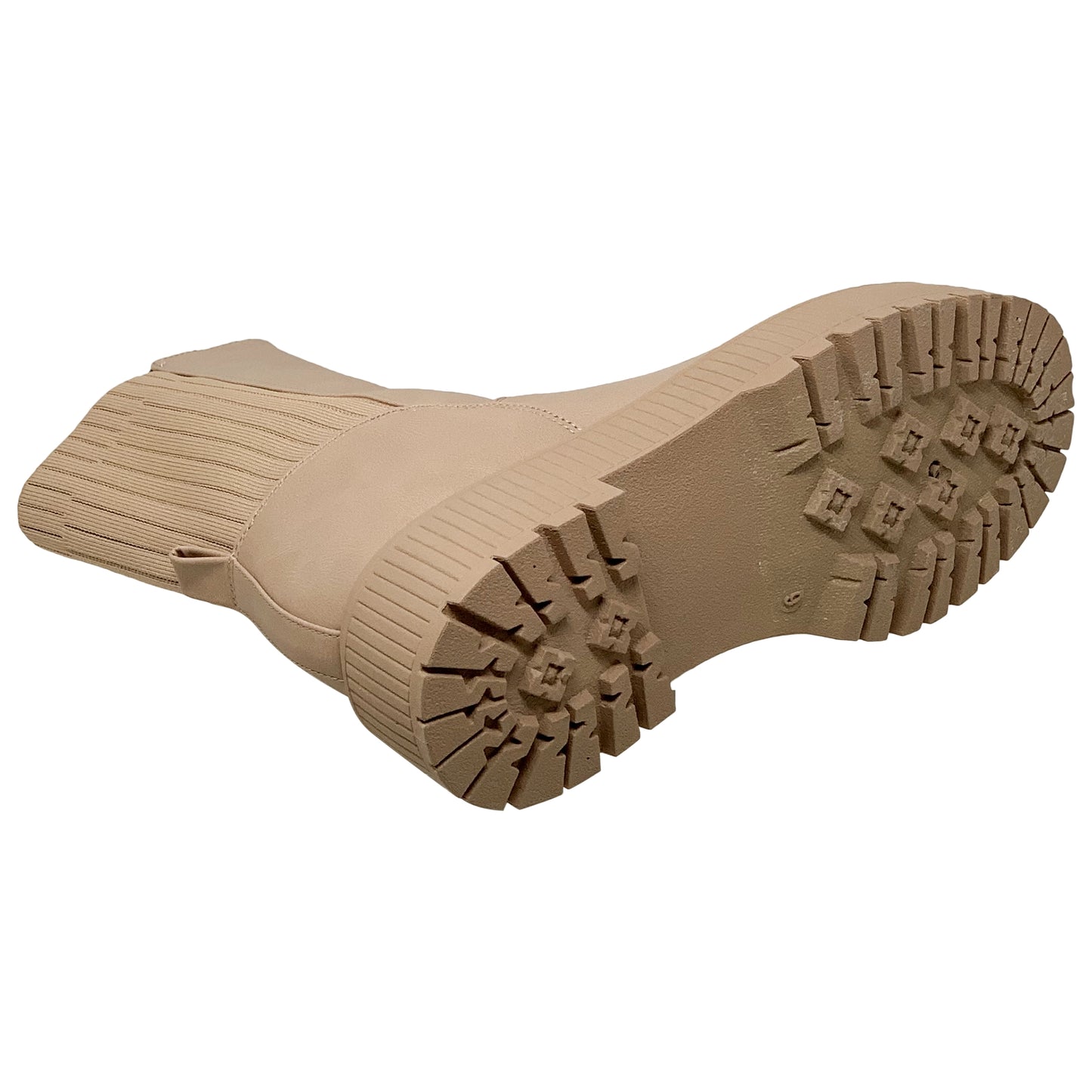 Women's Combat Platform Boots Sweater Elastics Back Stretch Pull On Tan PU