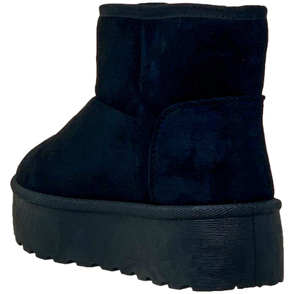 Women's Platform Booties Faux Suede Fur Lining Slip On Comfort Shoes Black Suede