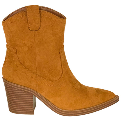 Western Ankle Booties Stitched Cowboy Toe Side Zipper Closure Tan