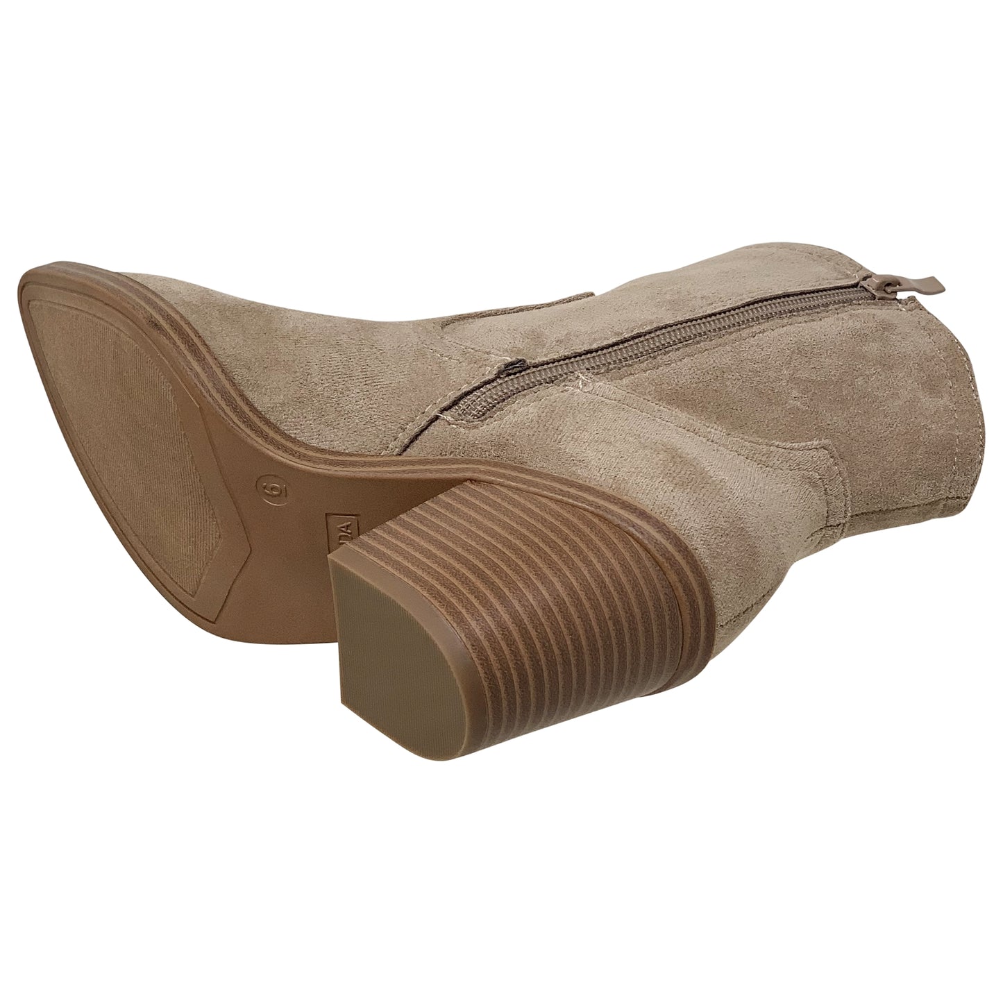 Western Ankle Booties Stitched Cowboy Toe Side Zipper Closure Taupe