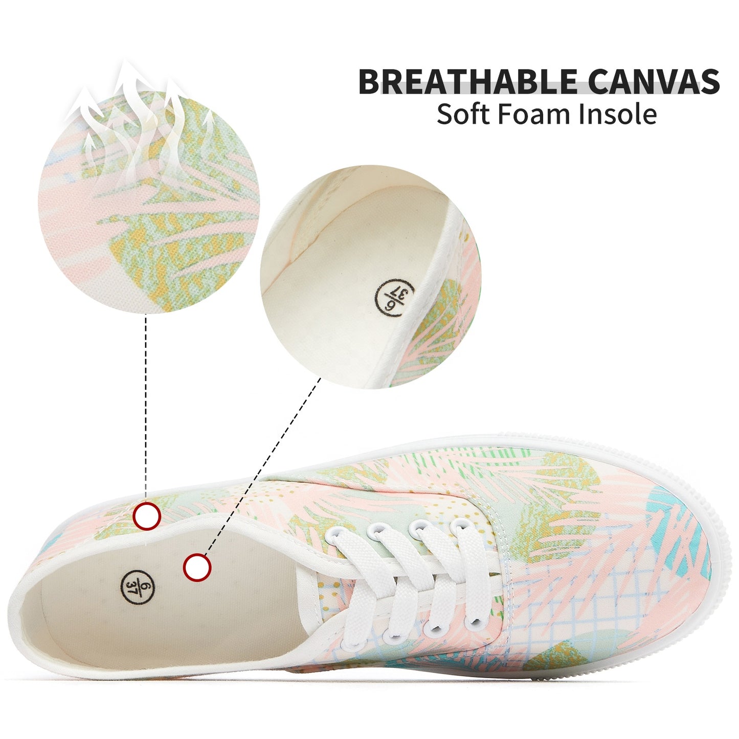 SOBEYO Women's Sneakers Canvas Lace Up Low Top Pink Flora