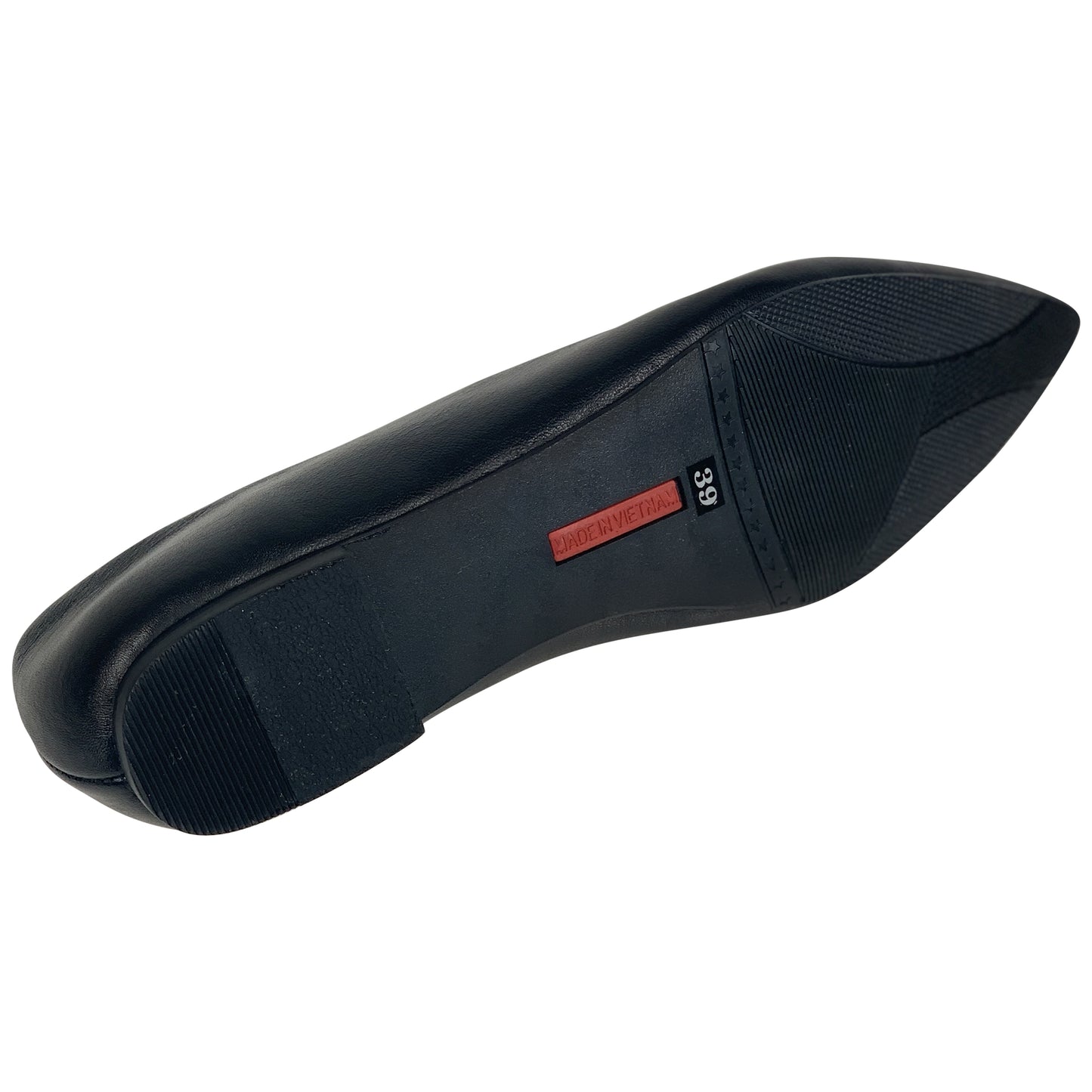 Black Leather Pointed Toe Flat Memory Foam Cushion