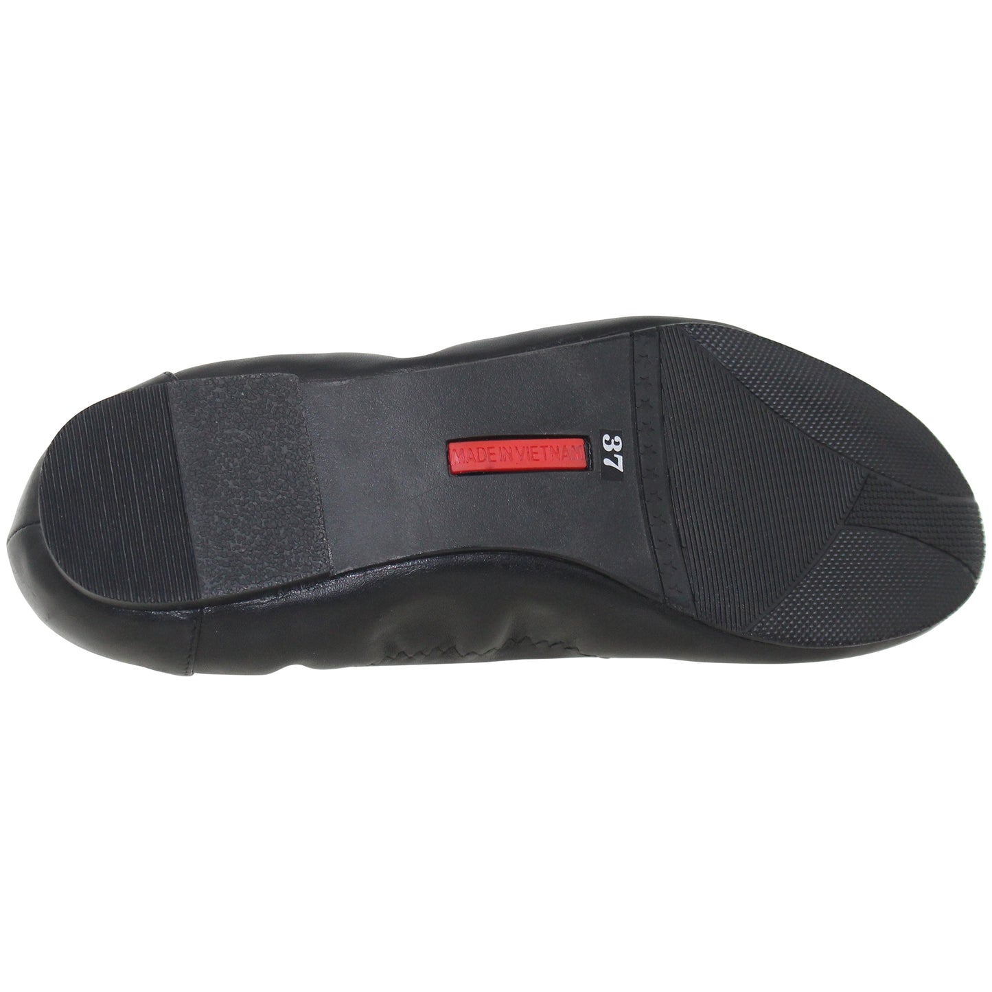 Black Ballet Flats Round Toe Genuine Leather Elastic Side