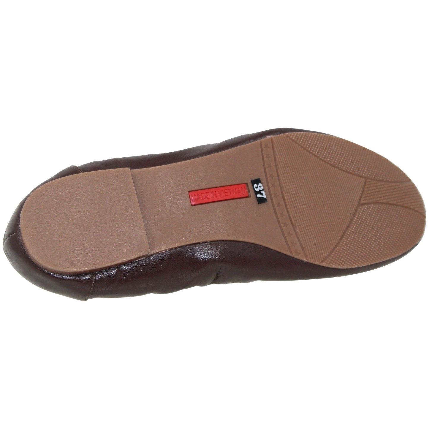 Brown Ballet Flats Round Toe Genuine Leather Elastic Side