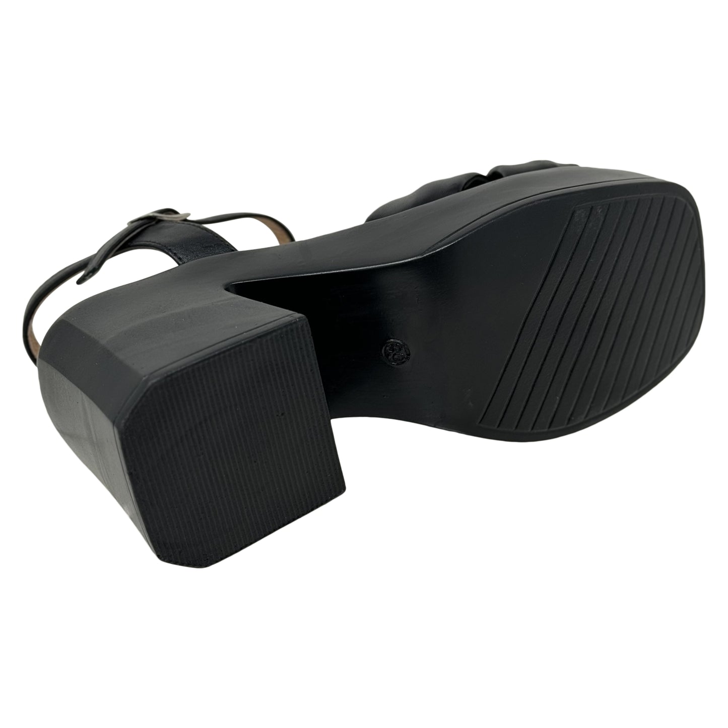 SOBEYO Cow Leather Knot Upper Sandals Bell-Shape Block Heels Ankle Strap Black