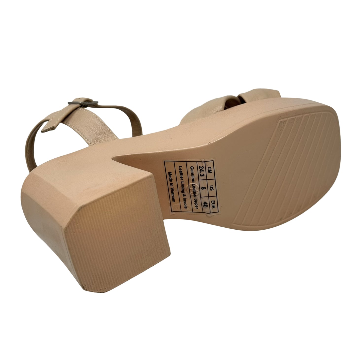 SOBEYO Cow Leather Knot Upper Sandals Bell-Shape Block Heels Ankle Strap Tan