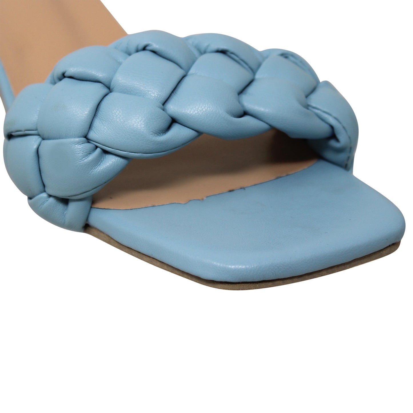 SOBEO Strappy Sandals Braided One Band Low Clear Heels Blue