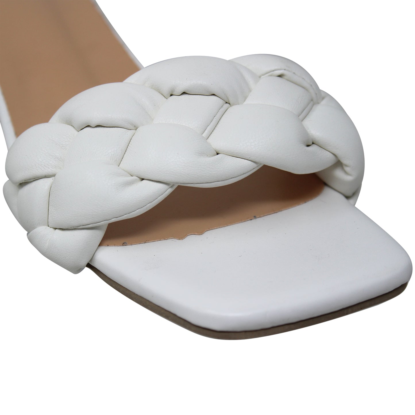 SOBEO Strappy Sandals Braided One Band Low Clear Heels White