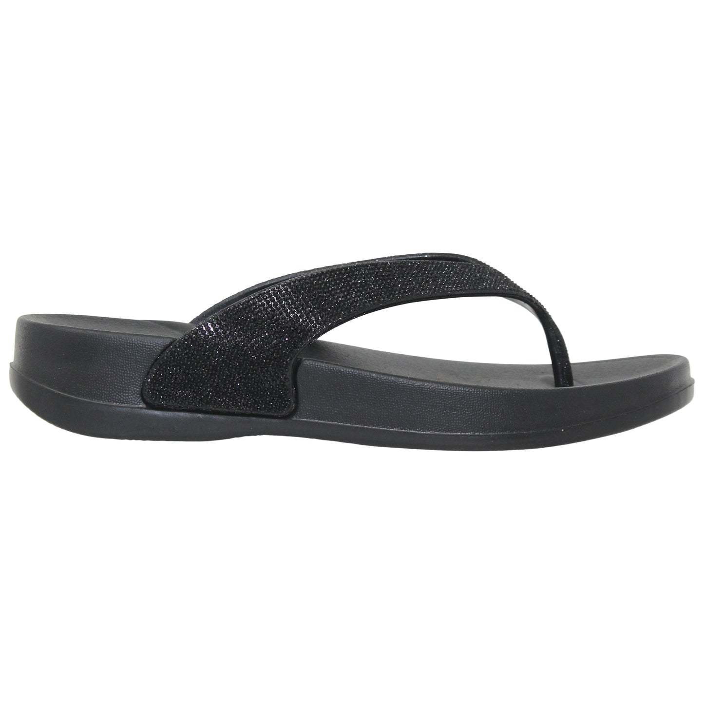 SOBEYO Womens Flat Platform Sandals Light-Weight Glitter Flip Flop Thong Black