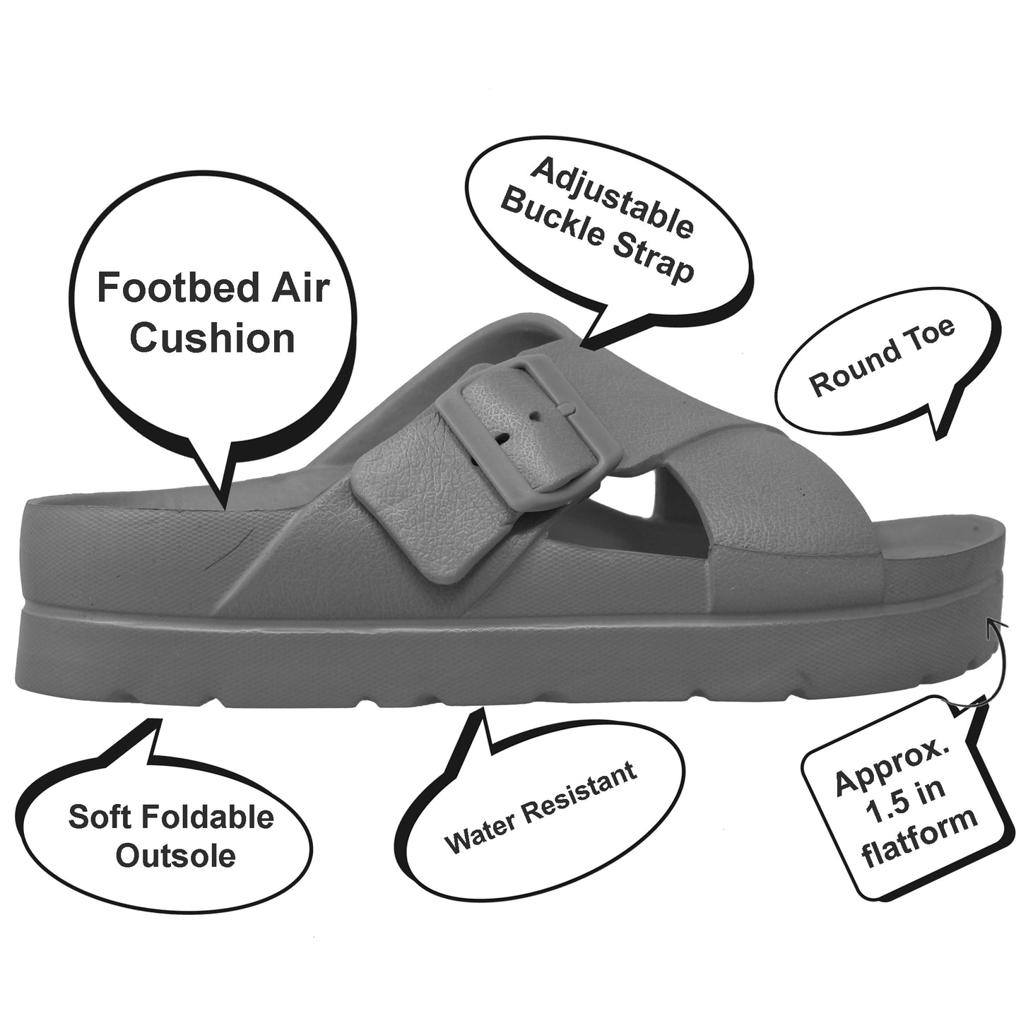 SOBEYO Light-Weight Platform Sandals Criss-Cross Adjustable Buckles Black