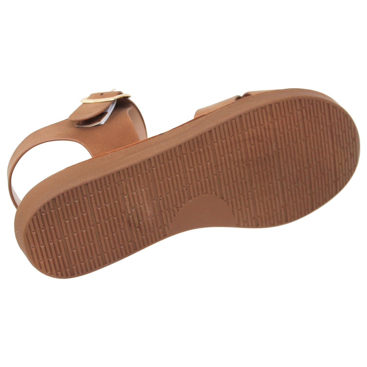 Women's Flatform Sandals X-Cross Ankle Strap Gold Buckles Tan