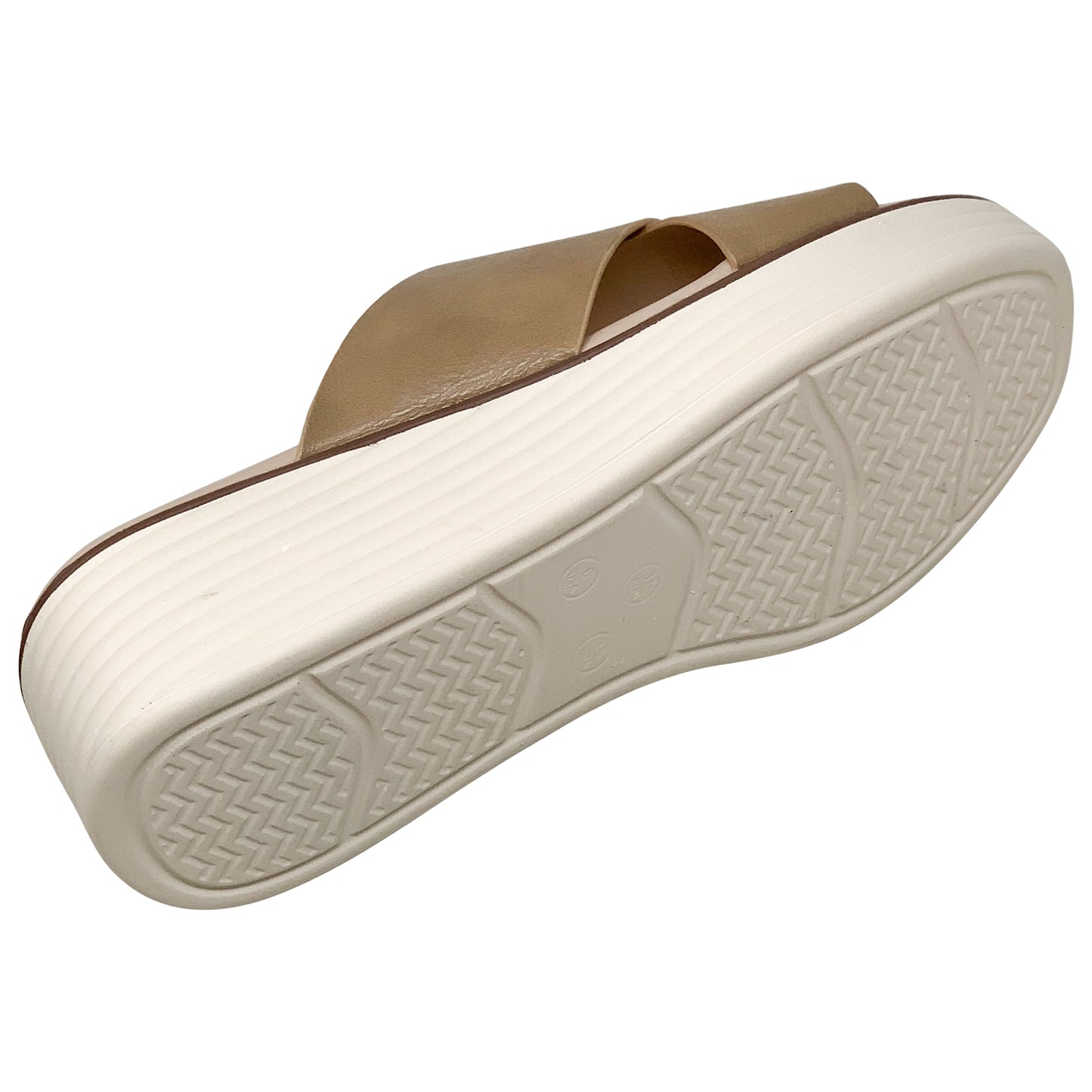 SOBEYO Criss Cross Platform Sandals Cushioned Striped Sole Tan