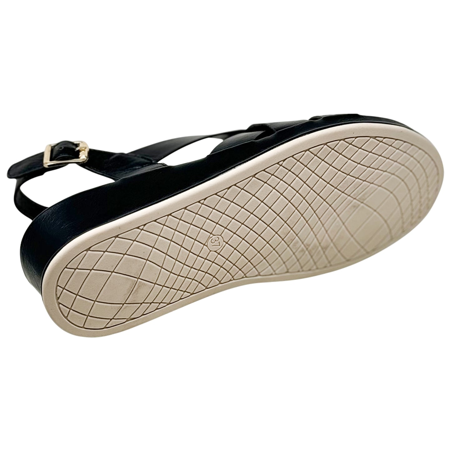 SOBEYO Strappy Wedge Sandals Footbed Cushion Ankle Gold Buckled Strap Black